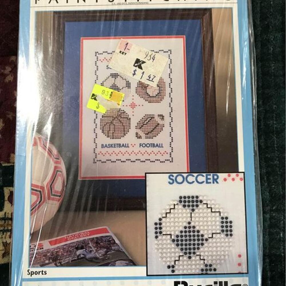 Bucilla Paint It Stitch It Sports Sampler Vintage Stamped Fabric Kit White